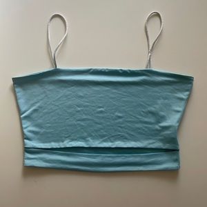 Blue spaghetti strap cropped shirt